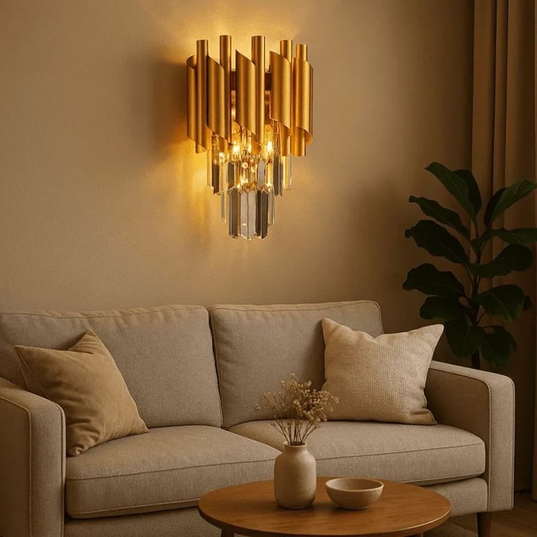 Arandela Led Metal E Cristal Dourado 