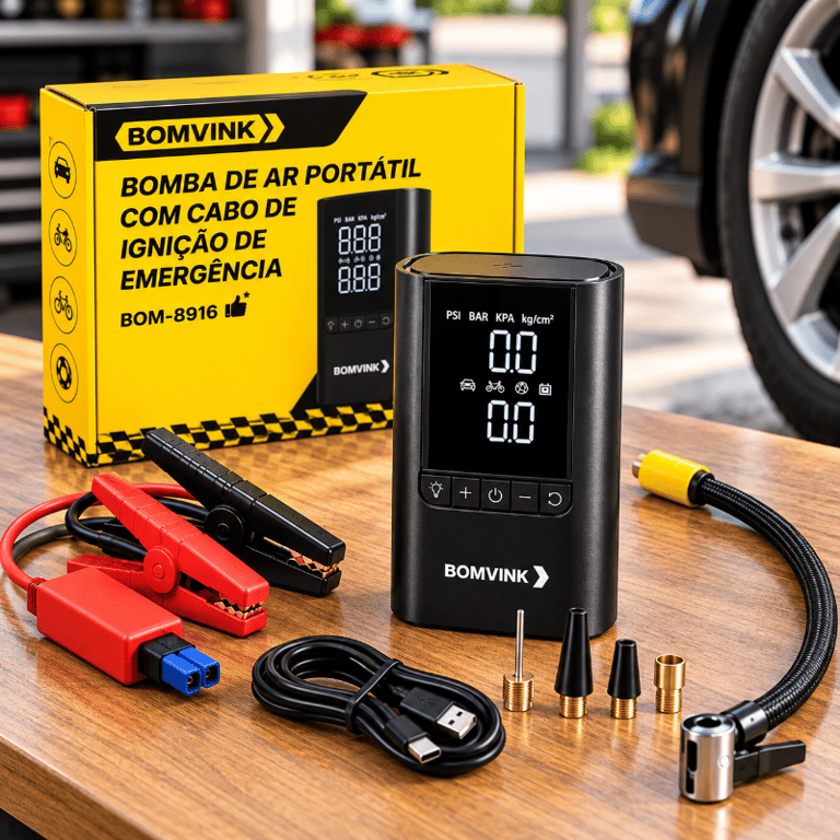  Bomba de Ar Portátil Digital com Cabo de Emergência