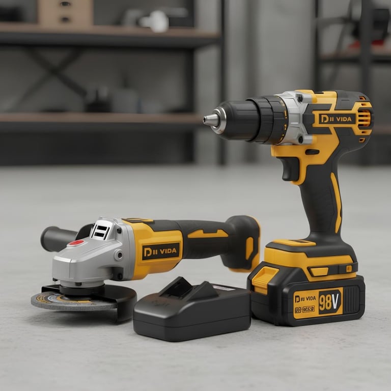 Kit Ferramentas Elétricas Sem Fio 2 Em 1 98V Com Esmerilhadeira Angular Chave De Impacto 2 Baterias Recarregáveis E Acessórios