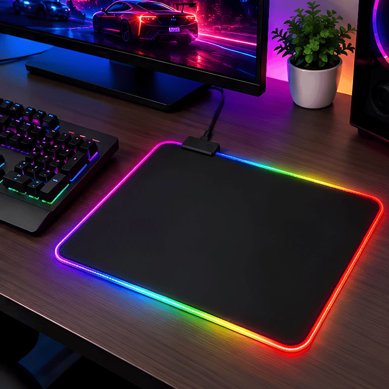 Mouse Pad Gamer Grande 250 x 350 mm Com Iluminação LED RGB Efeito Multicolorido