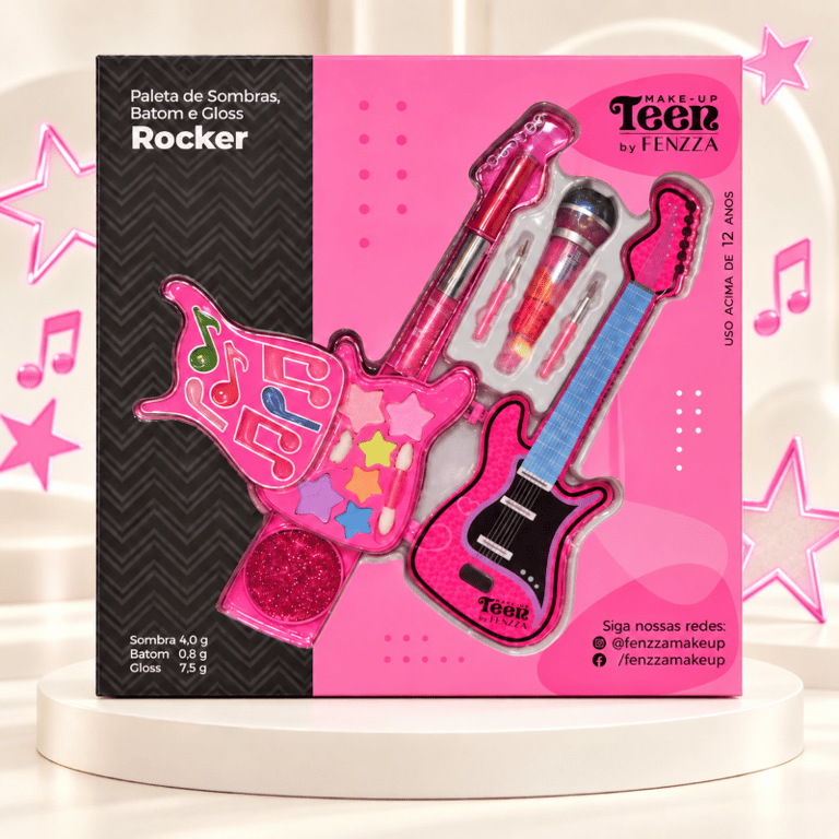 Paleta De Sombras, Batom e Gloss Rocker Make-up Teen By Fenzza