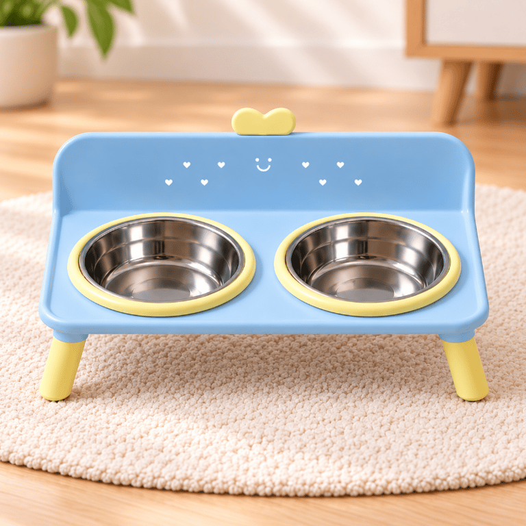 Comedouro Duplo Elevado Inox Para Cães E Gatos