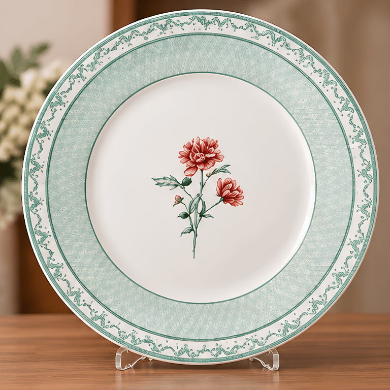 Prato Raso Decorativo em Porcelana com Estampa Floral Delicada e Borda Ornamental