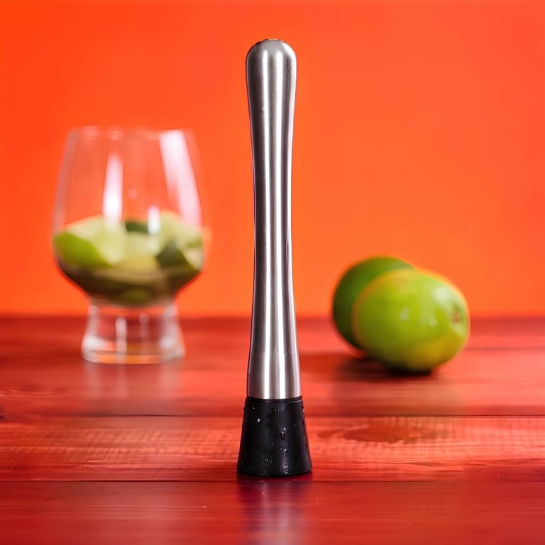 Socador Macerador Para Caipirinha E Coquetéis Em Aço Inox Com Ponta De Polipropileno Resistente
