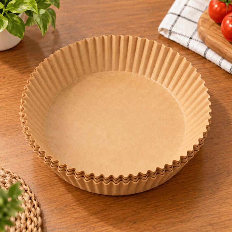 Kit 50 Formas Redondas de Papel Descartável para Air Fryer 16 cm com Bordas Altas 