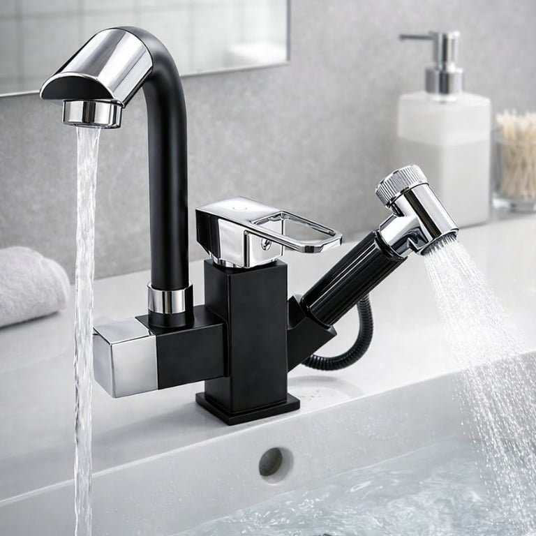 Torneira Monocomando Preta e Cromada com Ducha
