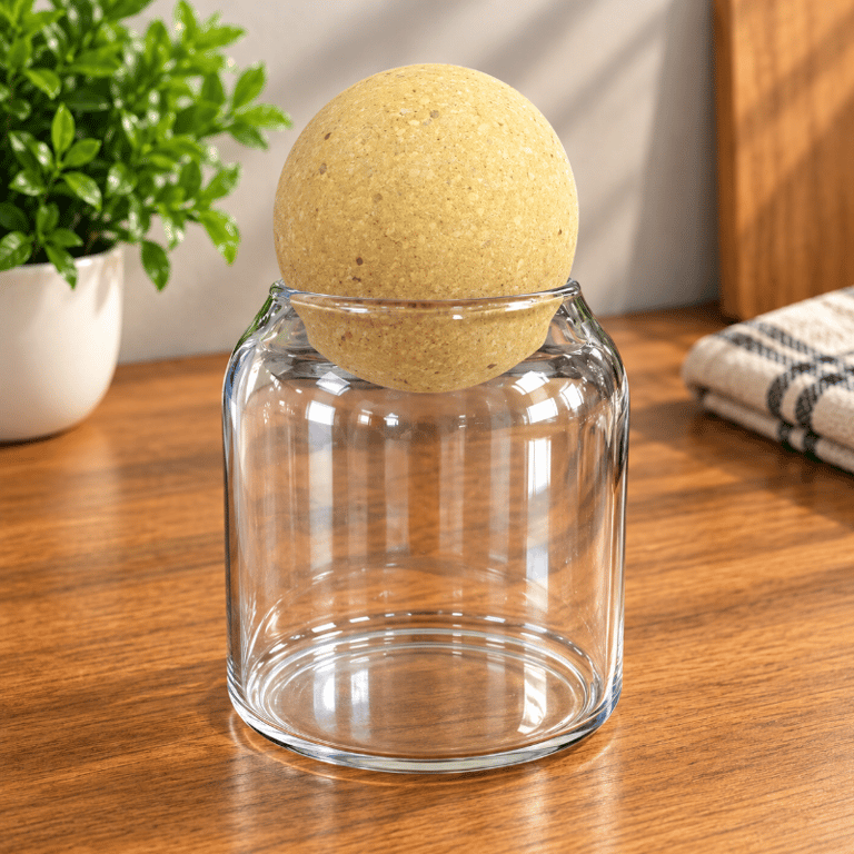 Pote de Vidro Borossilicato 510ml com Tampa Esfera de Cortiça para Mantimentos e Organização
