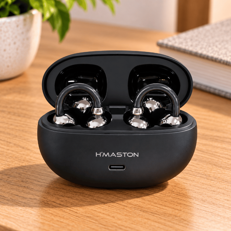 Fone de Ouvido Bluetooth 5.4 Sem Fio TWS Open Ear com Microfone Touch Som Estéreo Redução de Ruído e Estojo