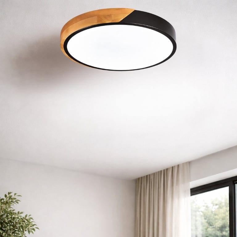 Plafon LED Circular com Detalhe em Madeira