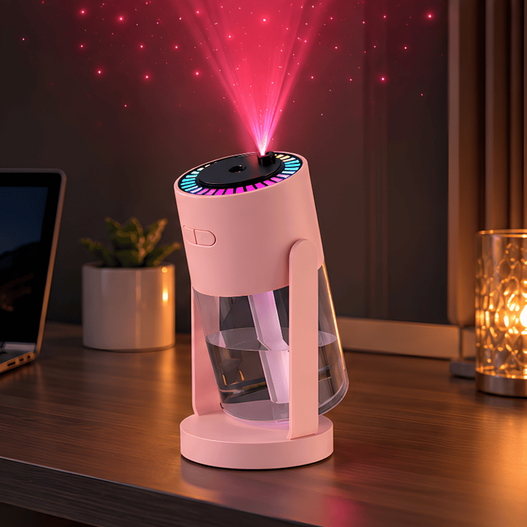 Umidificador De Ar Portátil Com Efeito De Luz Ambiente E Reservatório Transparente