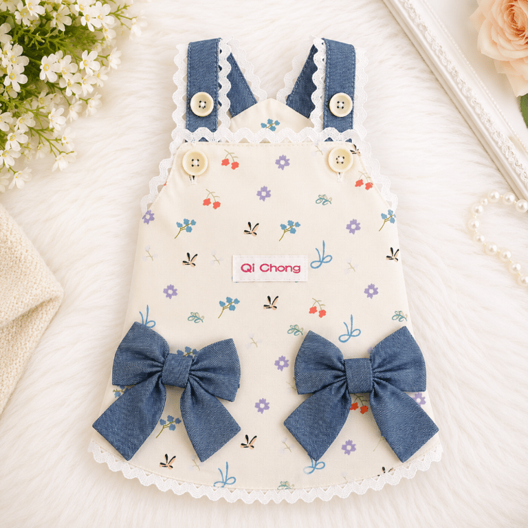 Vestido Floral Para Cachorro Com Laços Decorativos