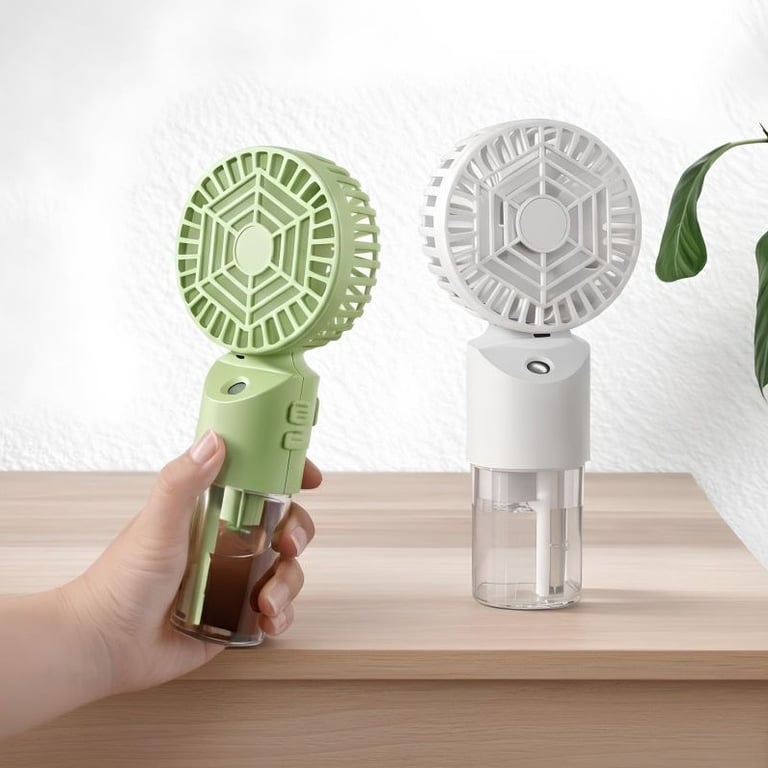 Ventilador E Umidificador Portátil Recarregável Branco E Verde