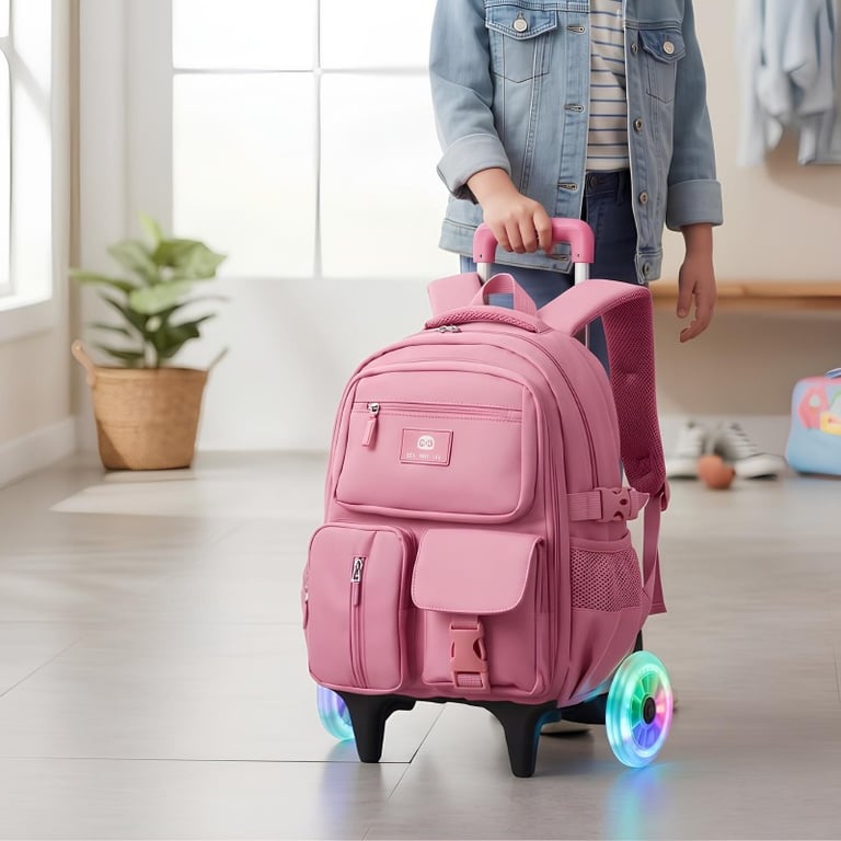 Mochila Infantil Com Rodas LED Reforçada e Amplo Espaço Interno