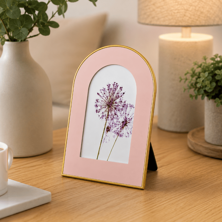 Porta Retrato Rosê Com Borda Dourada Elegante Resistente e Ideal Para Decorar Qualquer Ambiente