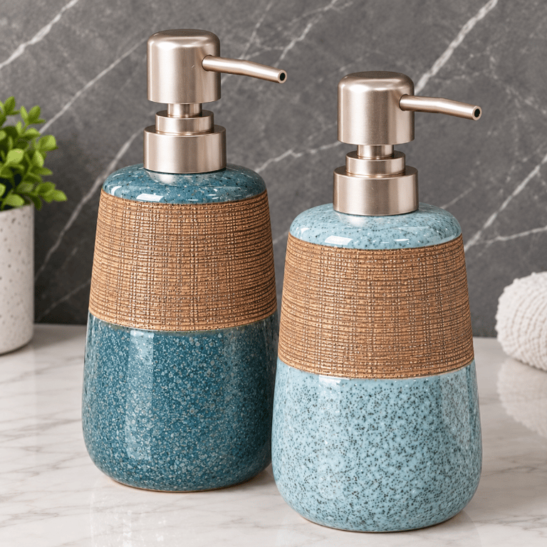 Porta Sabonete Líquido 320ml De Cerâmica Com Dosador Em ABS Para Banheiro E Lavabo