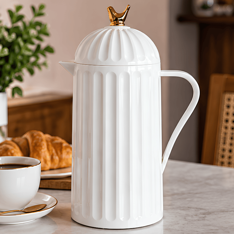 Garrafa Térmica Decorativa De 1 Litro Com Design Canelado Tampa Ornamental E Estrutura Elegante Para Servir Bebidas