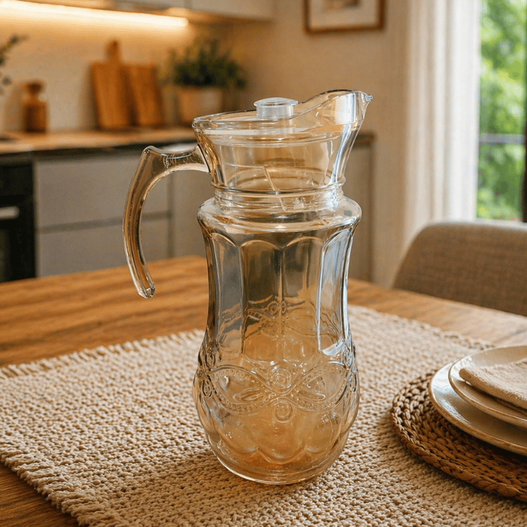 Jarra De Vidro Transparente 1,5L Com Tampa Design Moderno Para Mesa