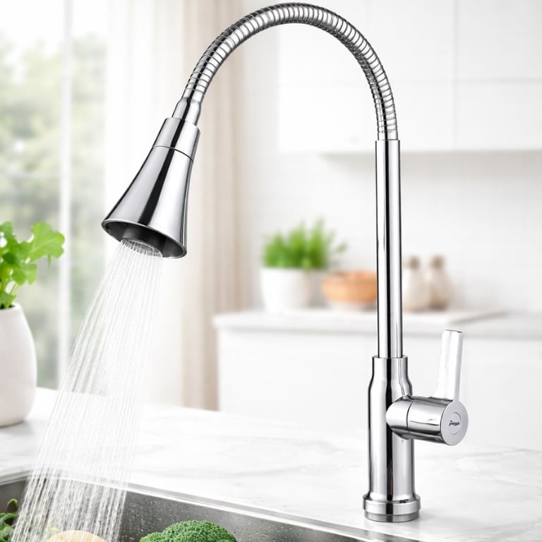 Torneira Gourmet de Cozinha Flexível com Ducha Cromada