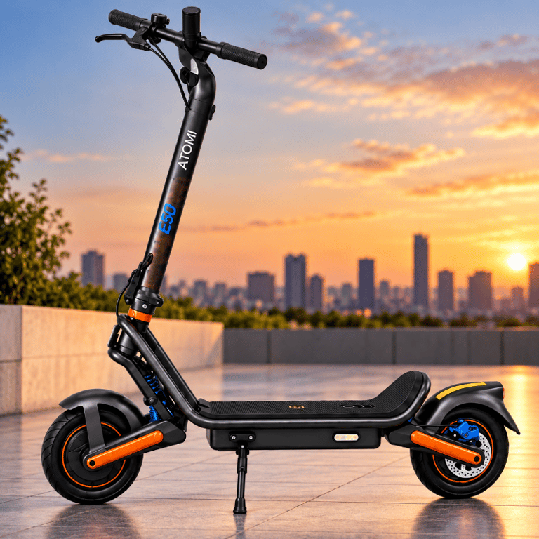 E50 Patinete Eletrico Atomi 36V 18Ah 350Watts 2 Motores Velocidade Maximo 25Km H Autonomia De 40 Á 50Km Por Carga Tempo De Carregamento 10H Peso MAxIMO Suportado 120Kg