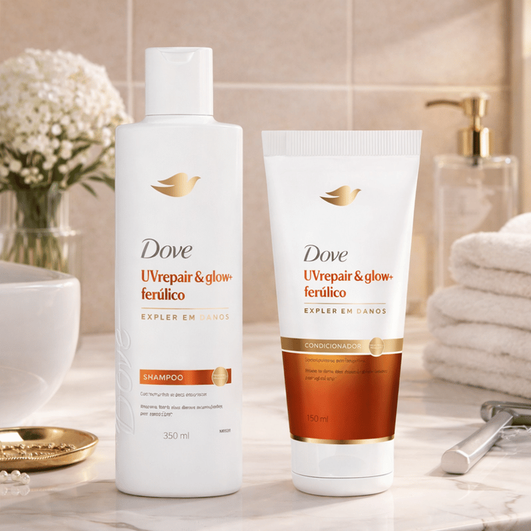 Kit Shampoo 350ml e Condicionador 150ml Dove UV Repair & Glow + Ferúlico