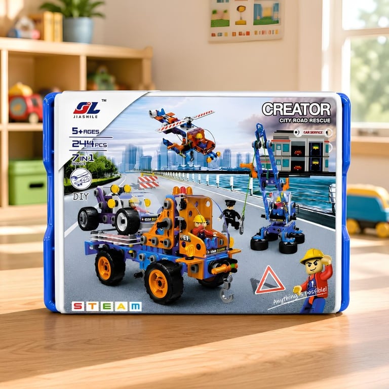 Brinquedo De Montar 7 Em 1 City Road Rescue 244 Peças