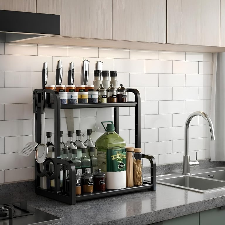 Organizador De Cozinha Premium Com 2 Níveis E Suporte Para Utensílios