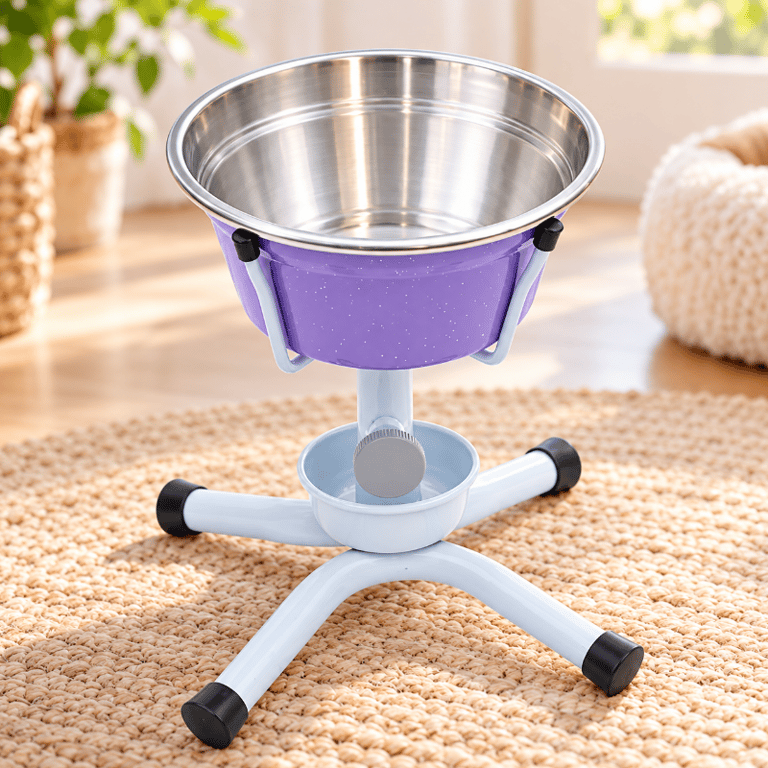 Comedouro Elevado Ajustável Antiformiga Para Cães Com Tigela Inox Lilás