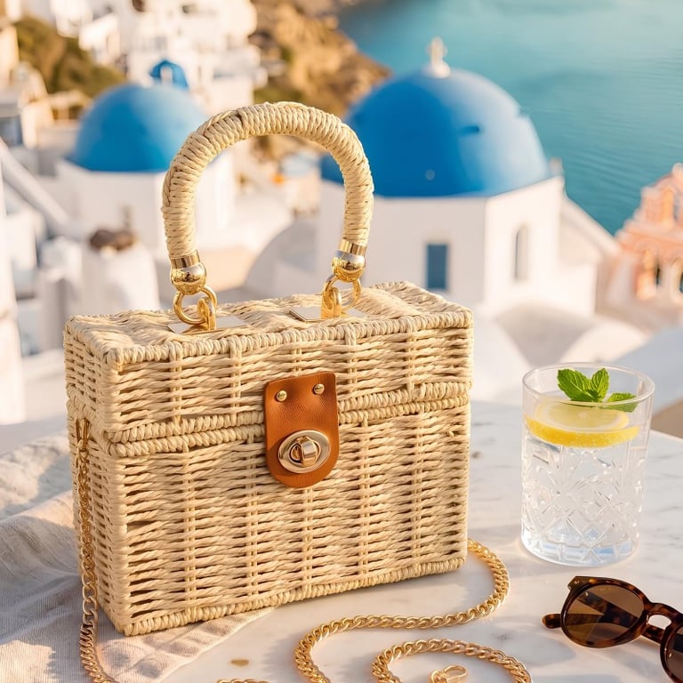 Bolsa Em Trama Natural Com Design Geométrico Estruturado