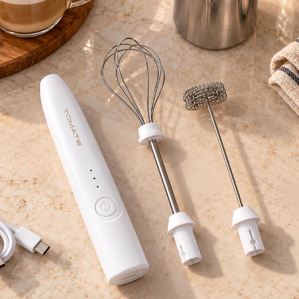 Mixer Portátil Elétrico 5V Branco 3 Velocidades Recarregável USB com 2 Hastes 