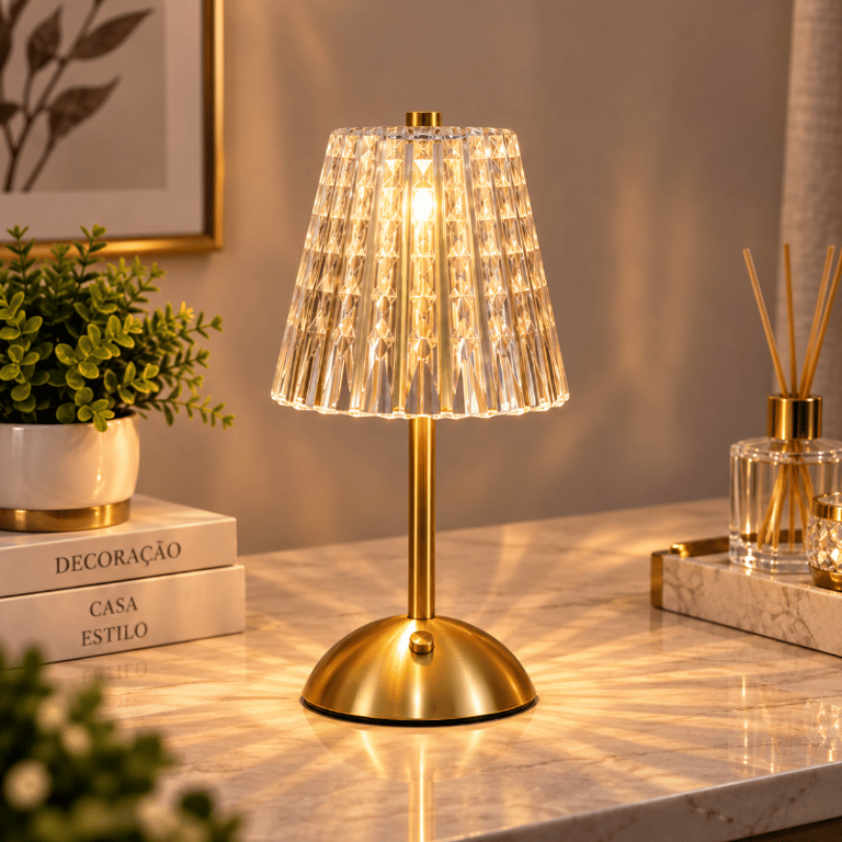 Luminária De Mesa Com Tampa Em Acrílico Recarregável Via USB E Iluminação Decorativa Design Sofisticado Para Ambiente