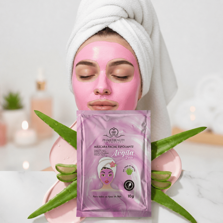 Máscara Facial Esfoliante Argila Rosa Sachê Phállebeauty 10g