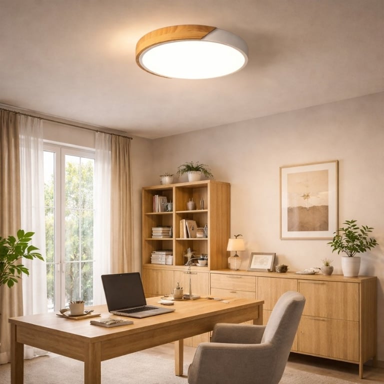 Plafon LED Multicolor Branca Com Detalhe Em Madeira 120W