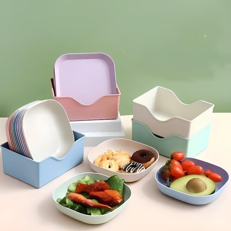 Kit De Pratos De Plástico  Coloridos Com Suporte 
