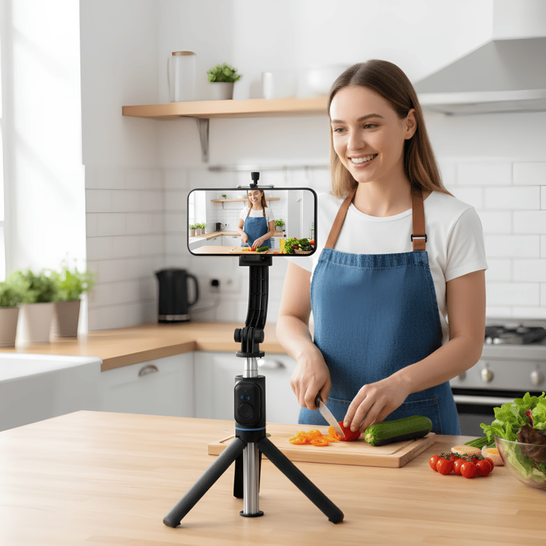 Bastão De Selfie Com Tripé Integrado E Controle Remoto Bluetooth Compacto Retrátil E Portátil Para Fotos E Vídeos