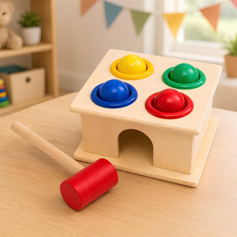 Brinquedo Educativo Caixa Bate Bolas De Madeira Com Martelo