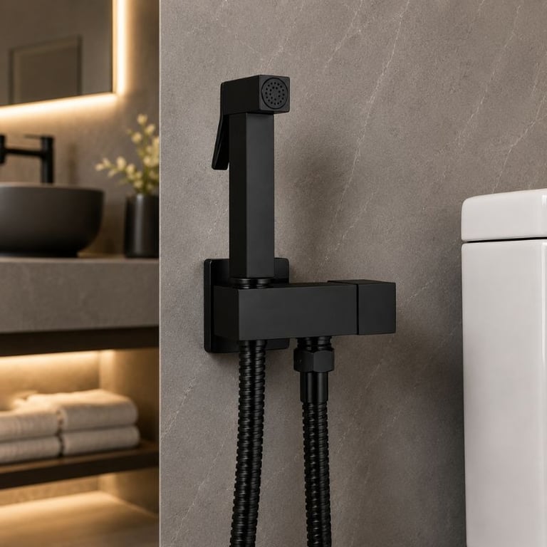 Ducha Higênica Preto Fosco Quadrada Metal Lavabo Luxo