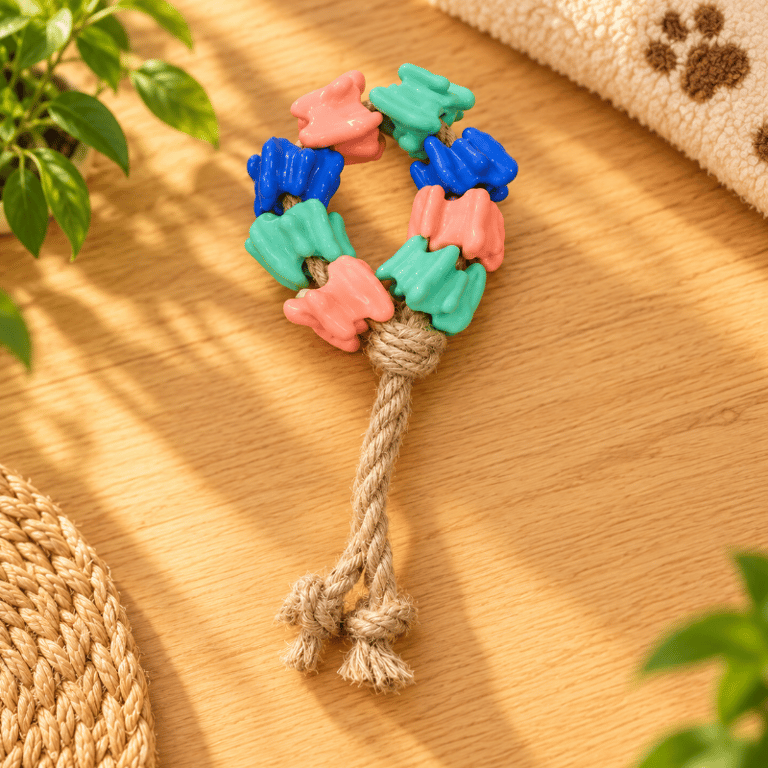 Mordedor De Corda Com Argola Colorida Para Pets