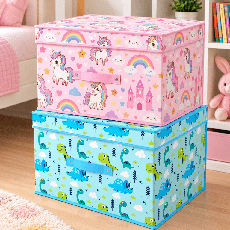 Caixa Organizadora Infantil Multiuso Com Tampa E Alça Para Brinquedos Roupas E Acessórios 40x30x25 cm