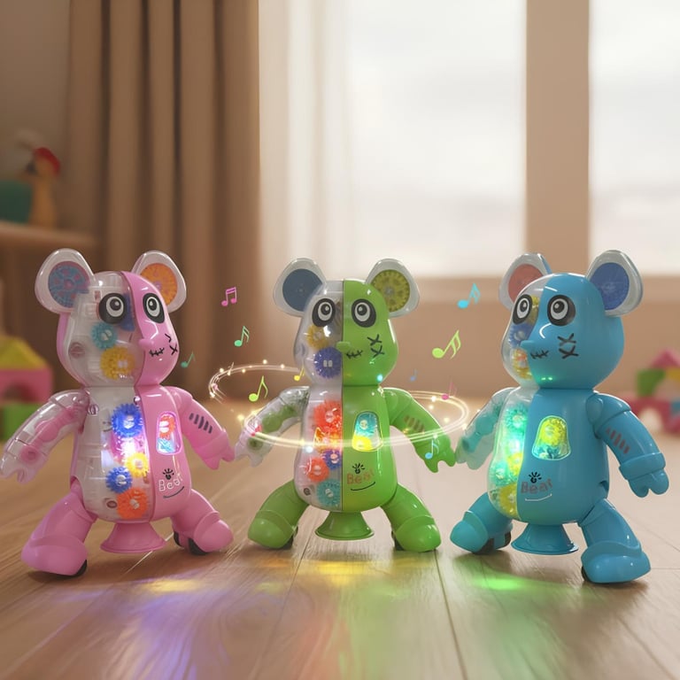 Urso Robô Dançarino Infantil Com Engrenagens Transparentes 