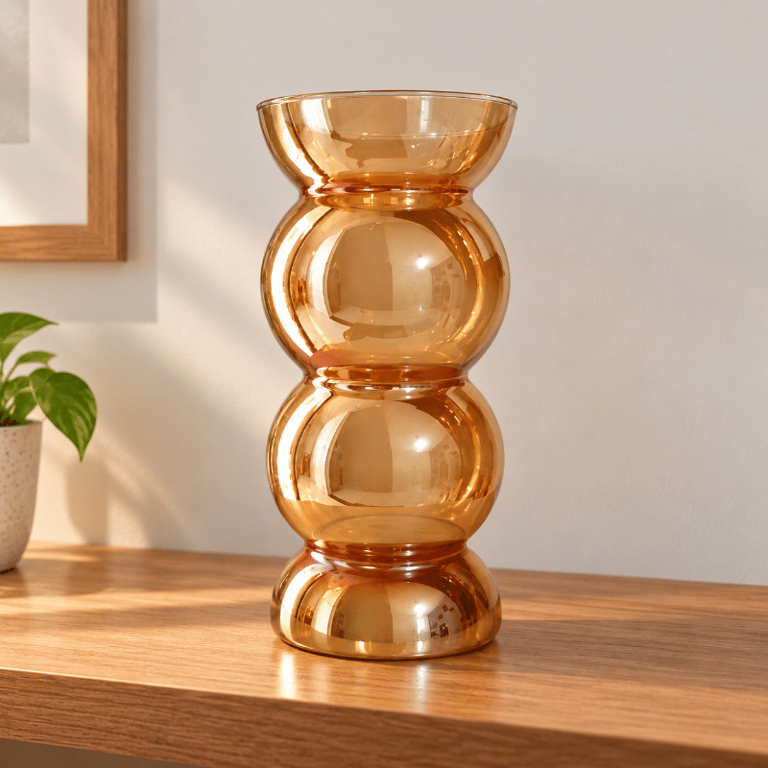 Vaso Decorativo de Vidro Bruna Color 25cm Boleado Moderno com Acabamento Brilhante para Flores Arranjos e Decoração 