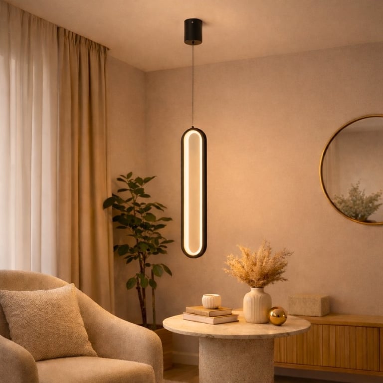 Luminária LED Pendente Preta 26W Luz Quente