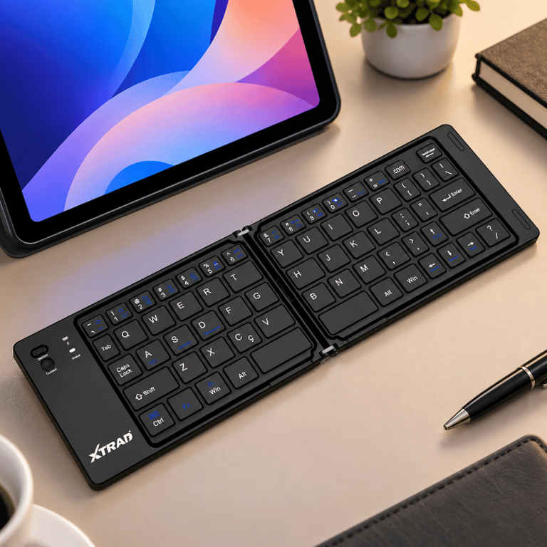Teclado Bluetooth Dobrável Portátil Sem Fio Recarregável USB-C Para Celular Tablet E Computador 