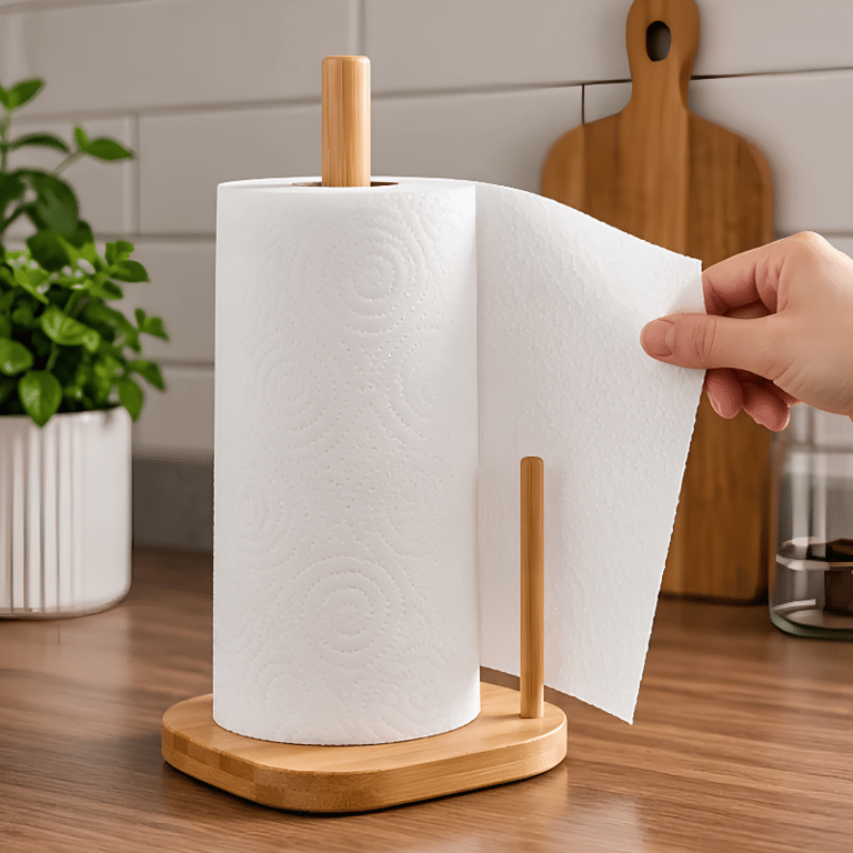 Porta Rolo De Papel Toalha Em Bambu  Suporte De Bancada Elegante Resistente E Funcional Para Cozinha