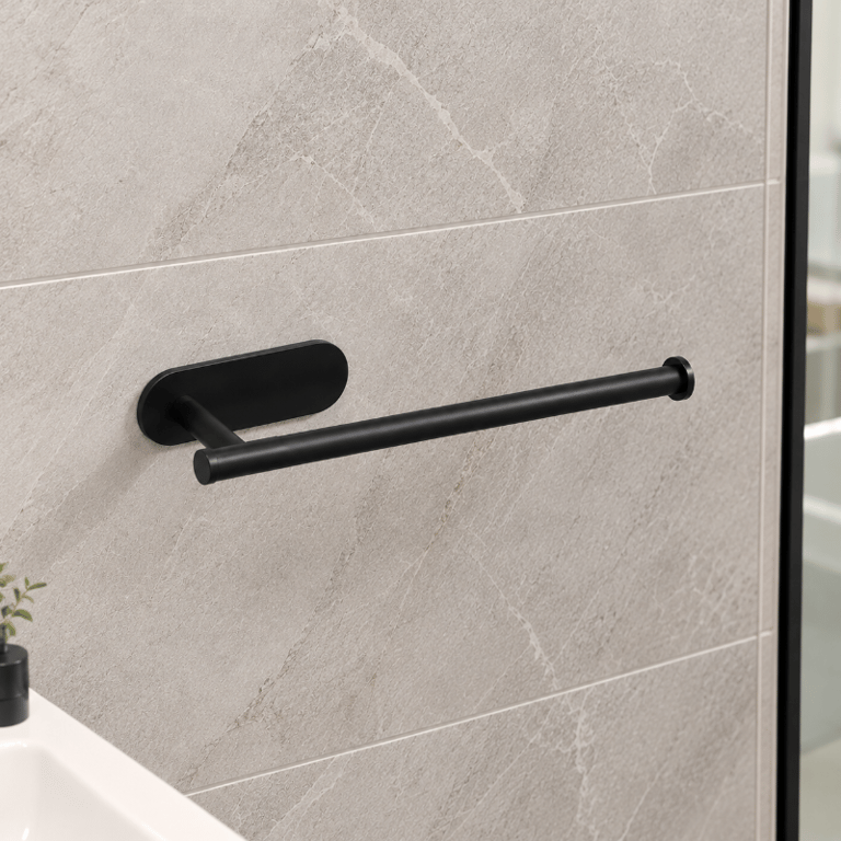 Porta Rolo Papel Toalha Preto 33cm em Aço Inoxidável com Fixação Adesiva Suporte de Parede 