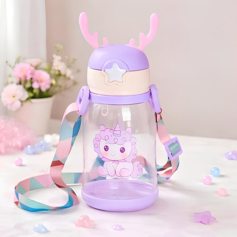 Garrafa Infantil Henna Encantada 600ml Com Canudo E Trava De Segurança
