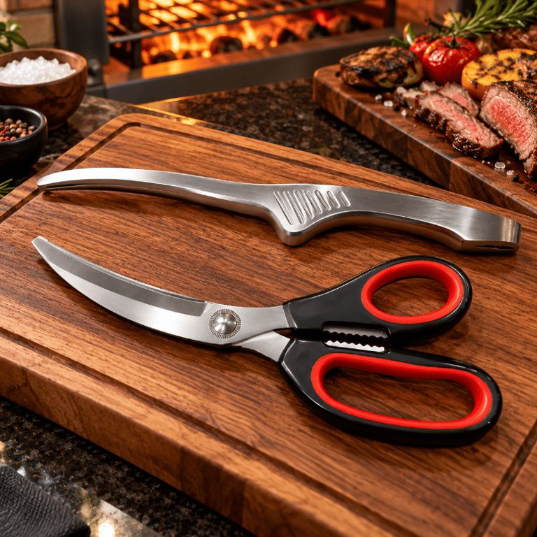 Conjunto De Tesoura Curva E Pinça Longa Para Churrasco Com Cabo Ergonômico Inox