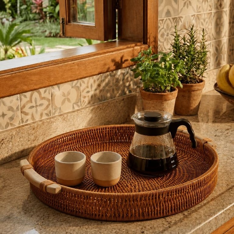 Bandeja Decorativa Redonda Pequena Em Rattan Cesto Para Servi
