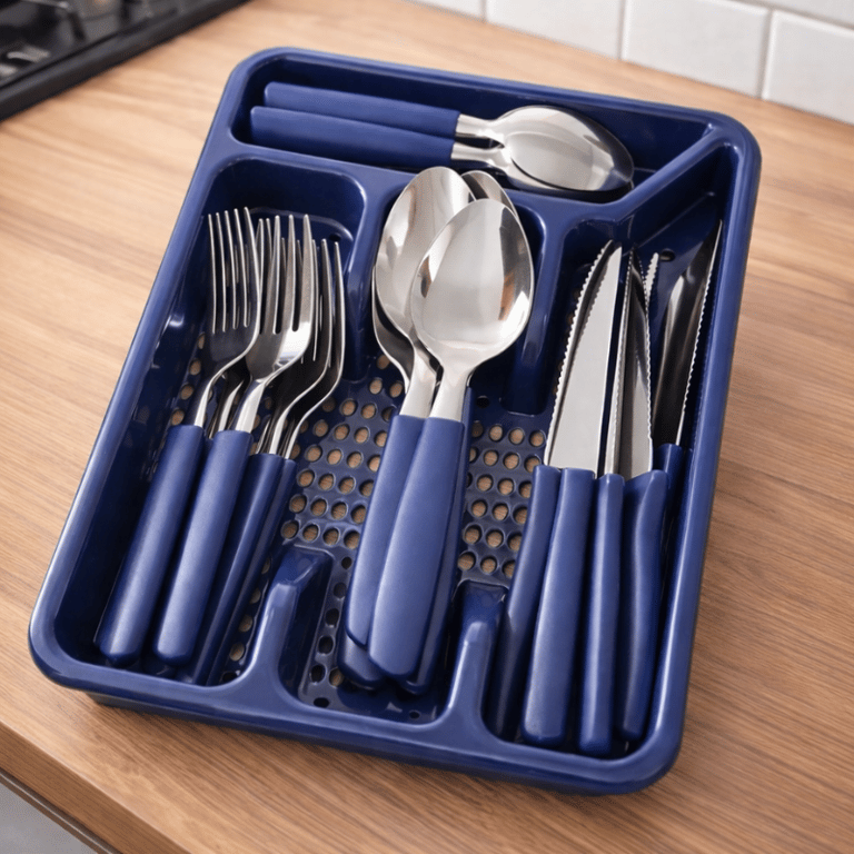 Kit Jogo De Talheres Inox 25 Peças Com Porta Talheres Organizador