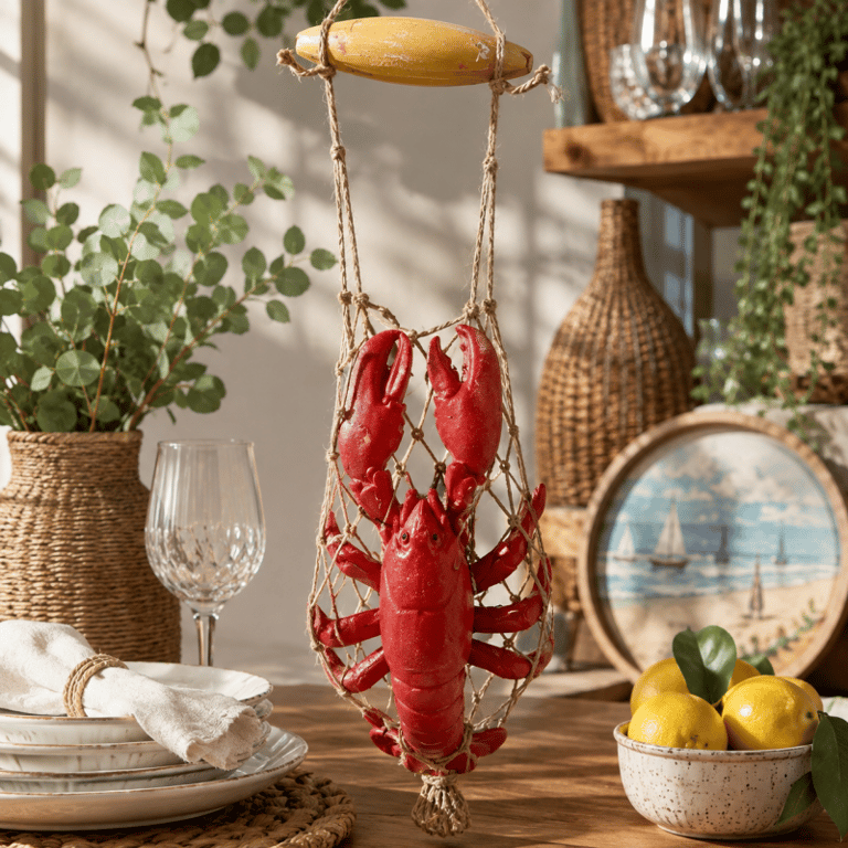 Lagosta Decorativa em Resina com Rede e Boia Estilo Náutico