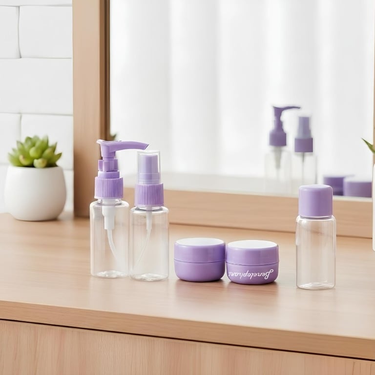 Kit De Frascos Para Viagem Lilás Completo E Prático